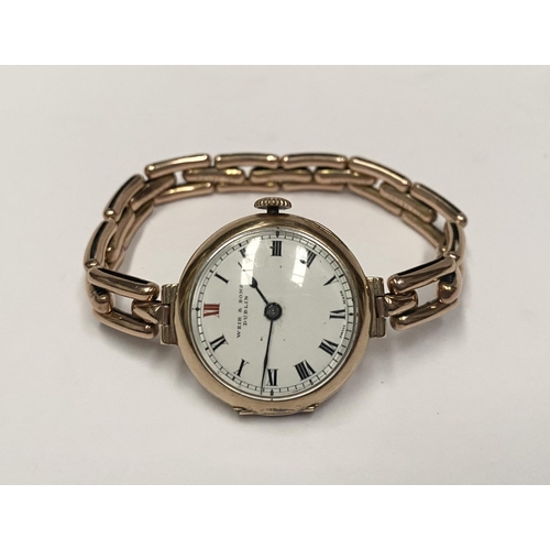 60 - A VINTAGE WEIR & SONS DUBLIN 9CT GOLD CHAIN LINK WRISTWATCH, Swiss Made, with roman numerals to dial... 