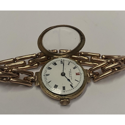 60 - A VINTAGE WEIR & SONS DUBLIN 9CT GOLD CHAIN LINK WRISTWATCH, Swiss Made, with roman numerals to dial... 