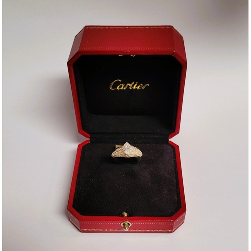 62 - A STUNNING GENUINE CARTIER PAVÉ SET DIAMOND DRESS RING, with a stunning central marquise cut diamond... 