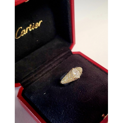 62 - A STUNNING GENUINE CARTIER PAVÉ SET DIAMOND DRESS RING, with a stunning central marquise cut diamond... 