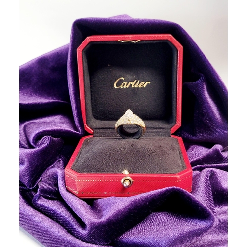 62 - A STUNNING GENUINE CARTIER PAVÉ SET DIAMOND DRESS RING, with a stunning central marquise cut diamond... 