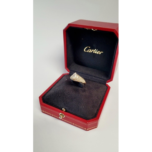 62 - A STUNNING GENUINE CARTIER PAVÉ SET DIAMOND DRESS RING, with a stunning central marquise cut diamond... 