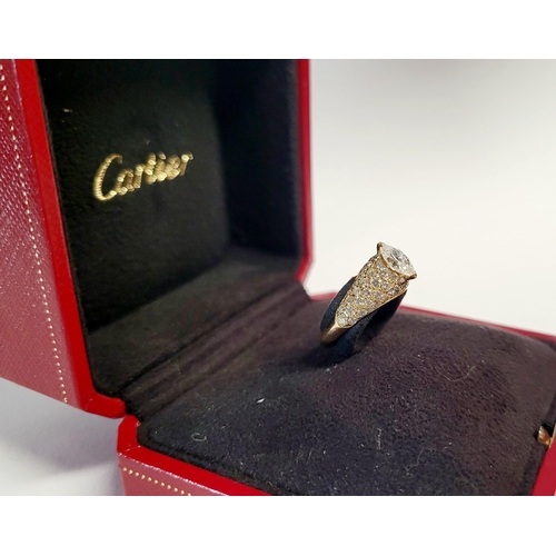 62 - A STUNNING GENUINE CARTIER PAVÉ SET DIAMOND DRESS RING, with a stunning central marquise cut diamond... 