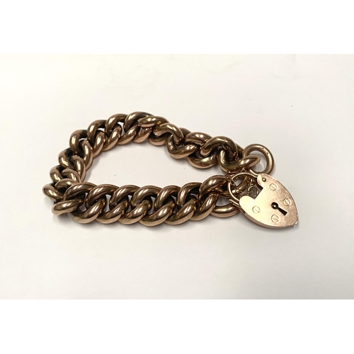 70 - A VINTAGE 9CT GOLD CHAIN LINK PENDANT BRACELET, chain link bracelet with lock heart pendant, marked ... 