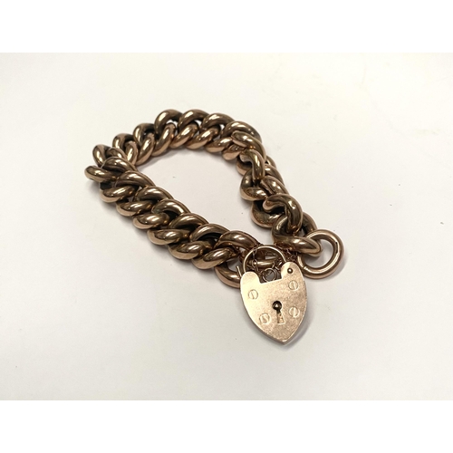 70 - A VINTAGE 9CT GOLD CHAIN LINK PENDANT BRACELET, chain link bracelet with lock heart pendant, marked ... 