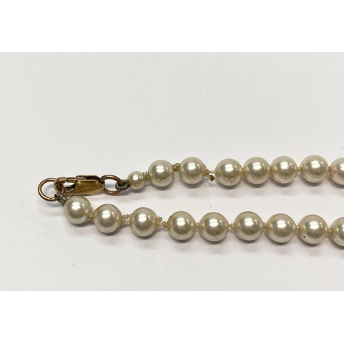 74 - A LOVELY VINTAGE BEADED PEARL NECKLACE, with 9ct yellow gold clasp, dimensions: 46cm long when opene... 