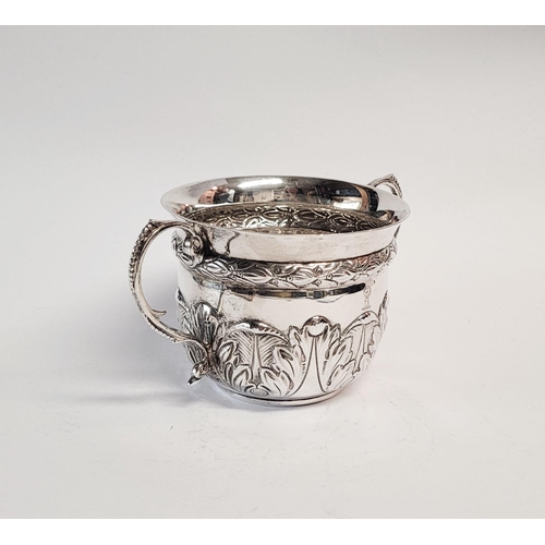 98 - A VERY FINE SOLID SILVER TWO HANDLE BOWL, decorated with beautiful acanthus leaf design to the base ... 