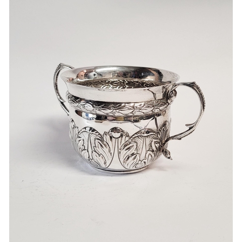 98 - A VERY FINE SOLID SILVER TWO HANDLE BOWL, decorated with beautiful acanthus leaf design to the base ... 