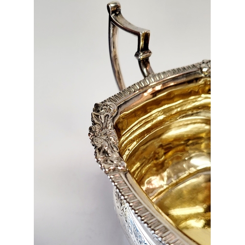 99 - A VERY FINE EARLY 19TH CENTURY GEORGE III IRISH SILVER TWO HANDLE SUGAR BOWL with gilt interior, the... 