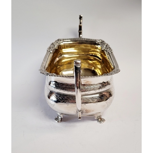 99 - A VERY FINE EARLY 19TH CENTURY GEORGE III IRISH SILVER TWO HANDLE SUGAR BOWL with gilt interior, the... 