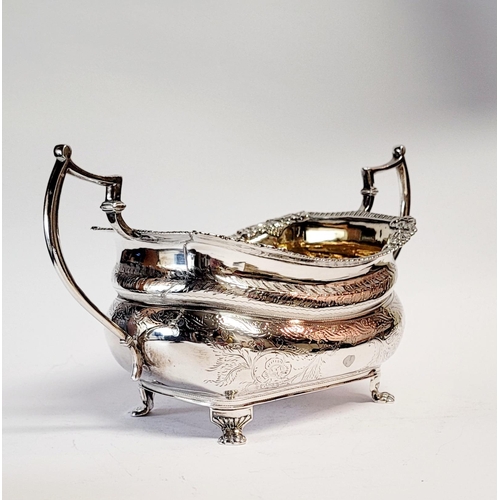 99 - A VERY FINE EARLY 19TH CENTURY GEORGE III IRISH SILVER TWO HANDLE SUGAR BOWL with gilt interior, the... 