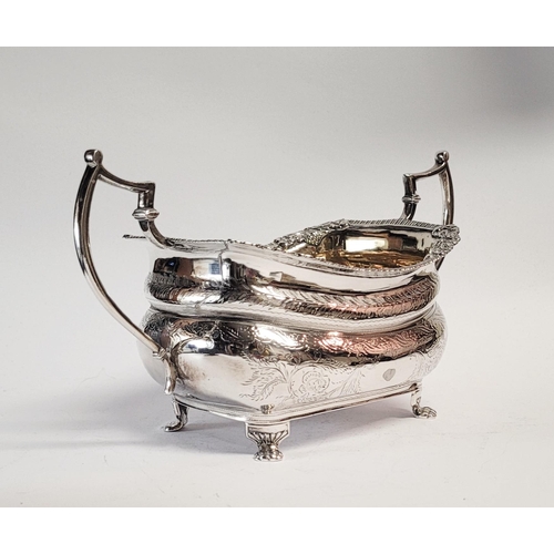 99 - A VERY FINE EARLY 19TH CENTURY GEORGE III IRISH SILVER TWO HANDLE SUGAR BOWL with gilt interior, the... 