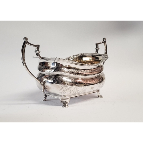 99 - A VERY FINE EARLY 19TH CENTURY GEORGE III IRISH SILVER TWO HANDLE SUGAR BOWL with gilt interior, the... 