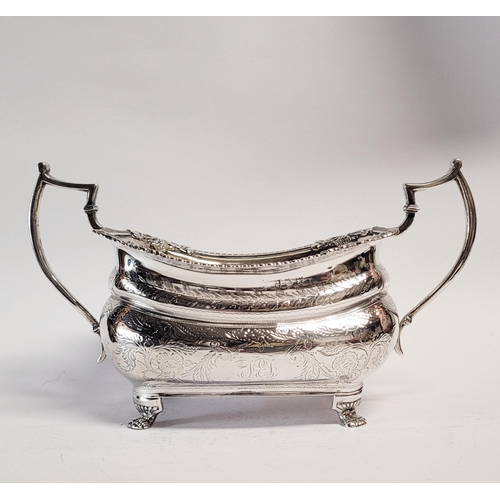 99 - A VERY FINE EARLY 19TH CENTURY GEORGE III IRISH SILVER TWO HANDLE SUGAR BOWL with gilt interior, the... 