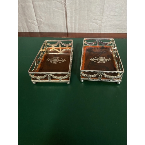 171 - A LARGE PAIR OF SILVERPLATED WINE COASTERS, rectangular form with tortoiseshell interior base inset ... 