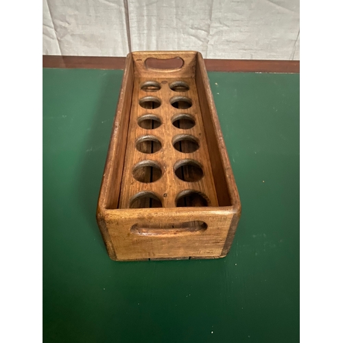 273 - A HARDWOOD FREE RANGE EGG BOX, with inset handles to sides, holds 12 eggs. Dimensions: 37cm x 14cm a... 