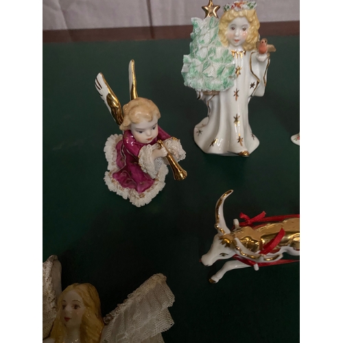 275 - A COLLECTION OF FIVE IRISH DRESDEN PORCELAIN CHRISTMAS FIGURINES, to include Angel Gloria, each with... 