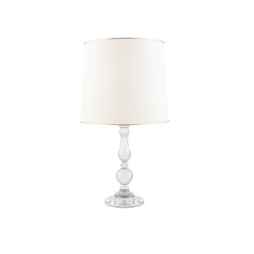 269 - AN EXCELLENT PAIR OF CLEAR GLASS DOUBLE LOBE TABLE LAMPS, c.1980, with original shades. Dimensions: ... 