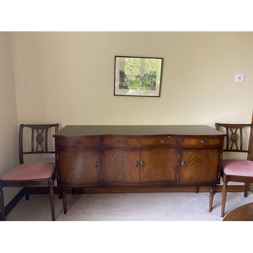 101 - A GOOD FLAME MAHOGANY INLAID SIDEBOARD, with three drawers above four inlaid panelled doors with bra... 