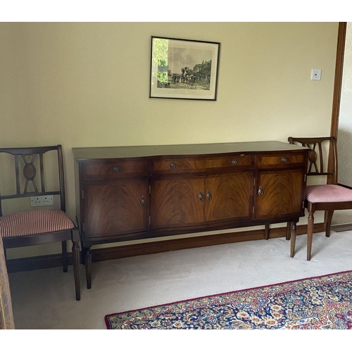 101 - A GOOD FLAME MAHOGANY INLAID SIDEBOARD, with three drawers above four inlaid panelled doors with bra... 