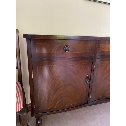 101 - A GOOD FLAME MAHOGANY INLAID SIDEBOARD, with three drawers above four inlaid panelled doors with bra... 