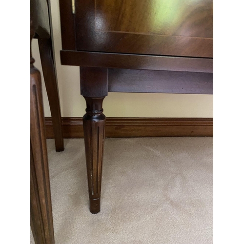 101 - A GOOD FLAME MAHOGANY INLAID SIDEBOARD, with three drawers above four inlaid panelled doors with bra... 