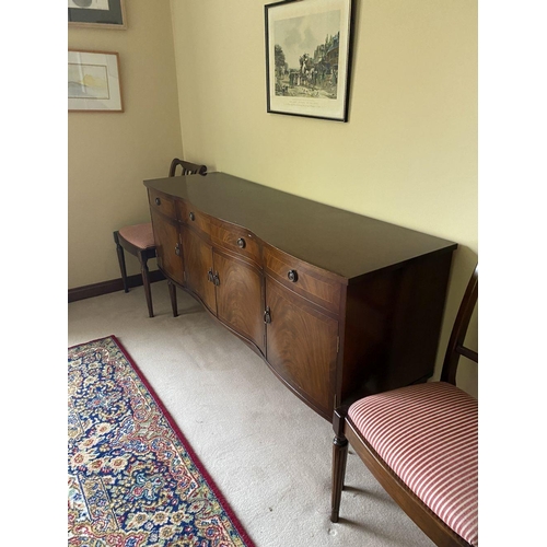 101 - A GOOD FLAME MAHOGANY INLAID SIDEBOARD, with three drawers above four inlaid panelled doors with bra... 