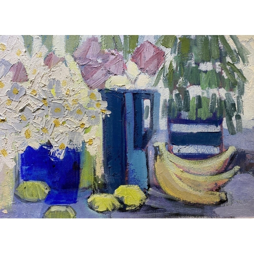 107 - MARTIN STONE (Irish, 20th Century), ‘STILL LIFE WITH DAISIES’, oil on canvas, signed lower right, in... 