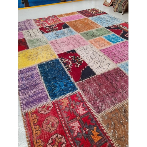 117 - AN EXCELLENT VINTAGE PERSIAN PATCHWORK RUG, hand dyed with natural vegetable dyes, this patchwork ru... 