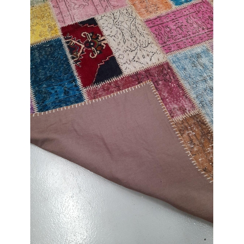 117 - AN EXCELLENT VINTAGE PERSIAN PATCHWORK RUG, hand dyed with natural vegetable dyes, this patchwork ru... 