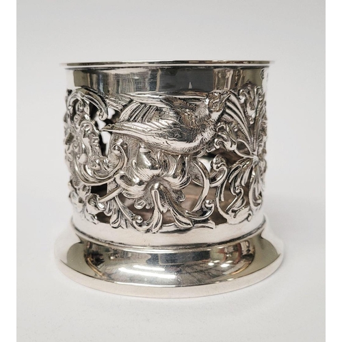 12 - A PAIR OF LATE 19TH CENTURY NEATLY SIZED SOLID SILVER BOTTLE HOLDERS / COASTERS, decorated all over ... 