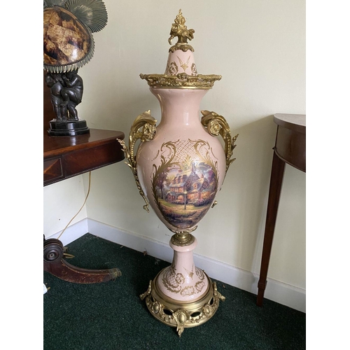 149 - AN EXCELLENT PAIR OF FRENCH SERVES STYLE URN VASES, baluster form, highly decorated with painted pol... 