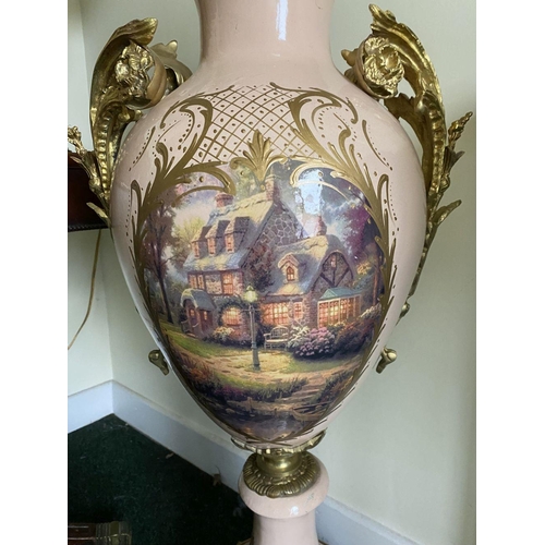 149 - AN EXCELLENT PAIR OF FRENCH SERVES STYLE URN VASES, baluster form, highly decorated with painted pol... 