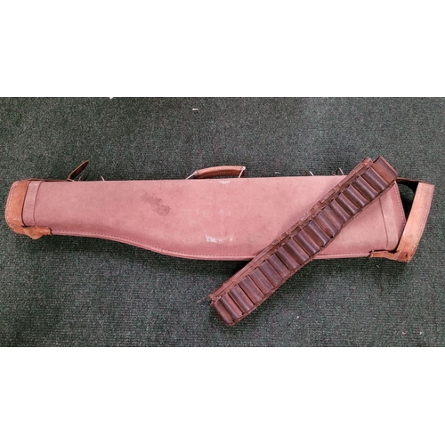 160 - A VINTAGE 'LEG OF MUTTON' LINED GUN CASE, with leather stitched top & bottom. Along with a leather c... 