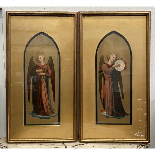 164 - AFTER FRA ANGELICO (Italian, 1395-1455), ‘MUSICAL ANGELS’, coloured prints on paper, in fine gilt fr... 