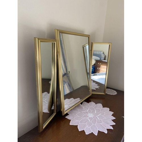 165 - A FINE MAHOGANY FIVE DRAWER VANITY/DRESSING TABLE, with fitted three panel mirror to top, five panel... 