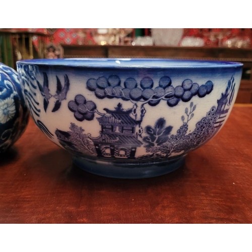 184 - A MIXED BLUE & WHITE LOT: includes a (i) Semi China Blue & White Transferware Bowl; decorated all ov... 