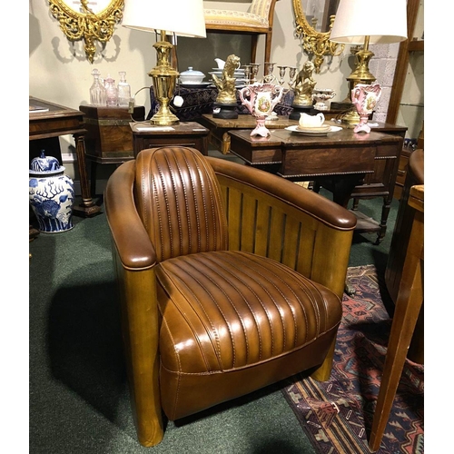 194 - AN EXCELLENT PAIR OF QUALITY BROWN LEATHER ‘AVIATOR’ CLUB ARMCHAIRS, these chairs are designed in th... 