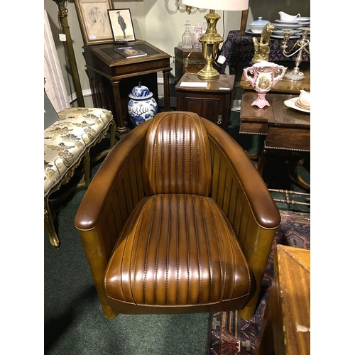 194 - AN EXCELLENT PAIR OF QUALITY BROWN LEATHER ‘AVIATOR’ CLUB ARMCHAIRS, these chairs are designed in th... 