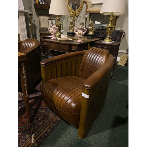 194 - AN EXCELLENT PAIR OF QUALITY BROWN LEATHER ‘AVIATOR’ CLUB ARMCHAIRS, these chairs are designed in th... 