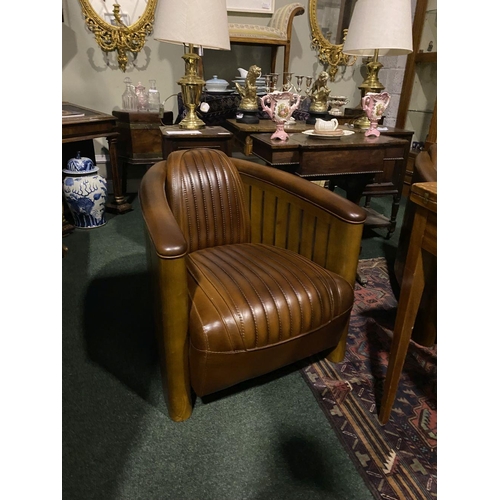 194 - AN EXCELLENT PAIR OF QUALITY BROWN LEATHER ‘AVIATOR’ CLUB ARMCHAIRS, these chairs are designed in th... 