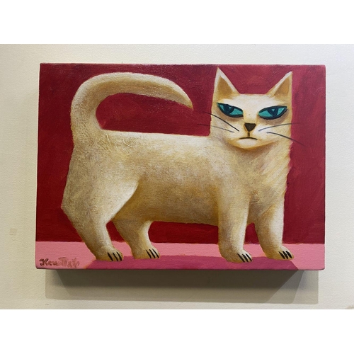 20 - GRAHAM KNUTTEL (1954-2023), ‘WHITE CAT’, oil on canvas, signed lower left. Dimensions: 10 inches’ x ... 