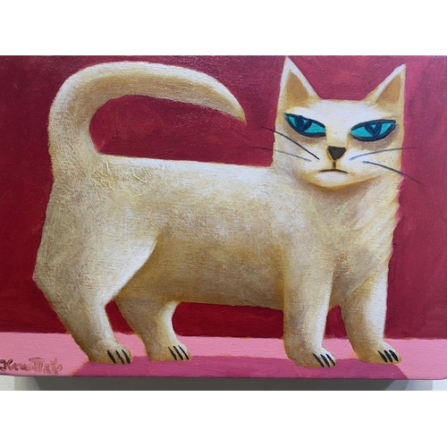 20 - GRAHAM KNUTTEL (1954-2023), ‘WHITE CAT’, oil on canvas, signed lower left. Dimensions: 10 inches’ x ... 