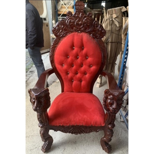 206 - A PAIR OF HIGHLY CARVED ROCOCO REVIVAL STYLE MAHOGANY ARMCHAIRS & FOOTSTOOLS, with carved foliate cr... 