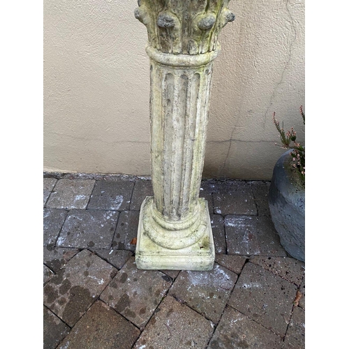 219 - A GOOD QUALITY GARDEN ORNAMENT IN THE FORM OF A METAL ARMILLARY ON A GREEK COLUMN BASE, dimensions: ... 