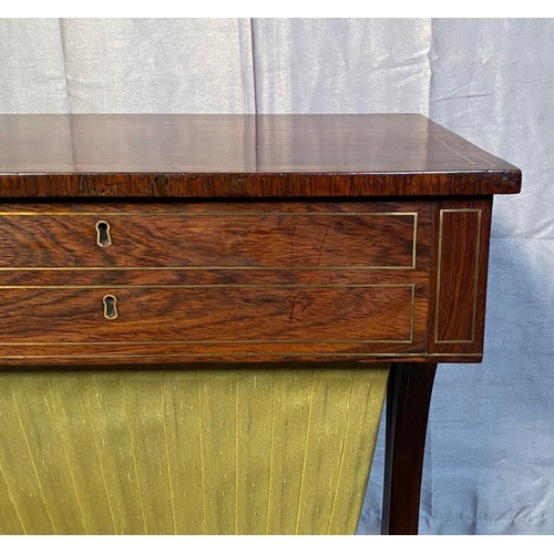 23 - A VERY GOOD REGENCY ROSEWOOD BRASS INLAID WORK TABLE / LAMP TABLE, with brass string inlaid detail o... 