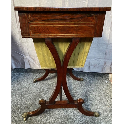 23 - A VERY GOOD REGENCY ROSEWOOD BRASS INLAID WORK TABLE / LAMP TABLE, with brass string inlaid detail o... 