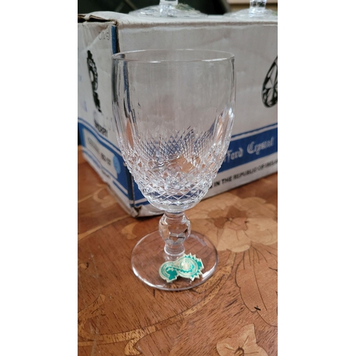 237 - A SET OF FOUR VINTAGE WATERFORD CRYSTAL 'COLLEEN' SHERRY GLASSES, never used before, with original b... 