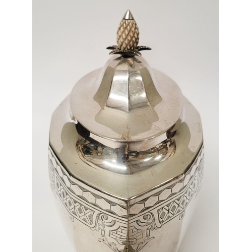 27 - A VERY GOOD QUALITY ART DECO PERIOD SILVER TEA POT, oval in shape with a raised pineapple finial to ... 