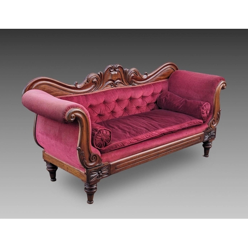 3 - A VERY BEAUTIFUL WILLIAM IV MAHOGANY FRAMED SOFA, the camel shaped back with fantastic carved scroll... 